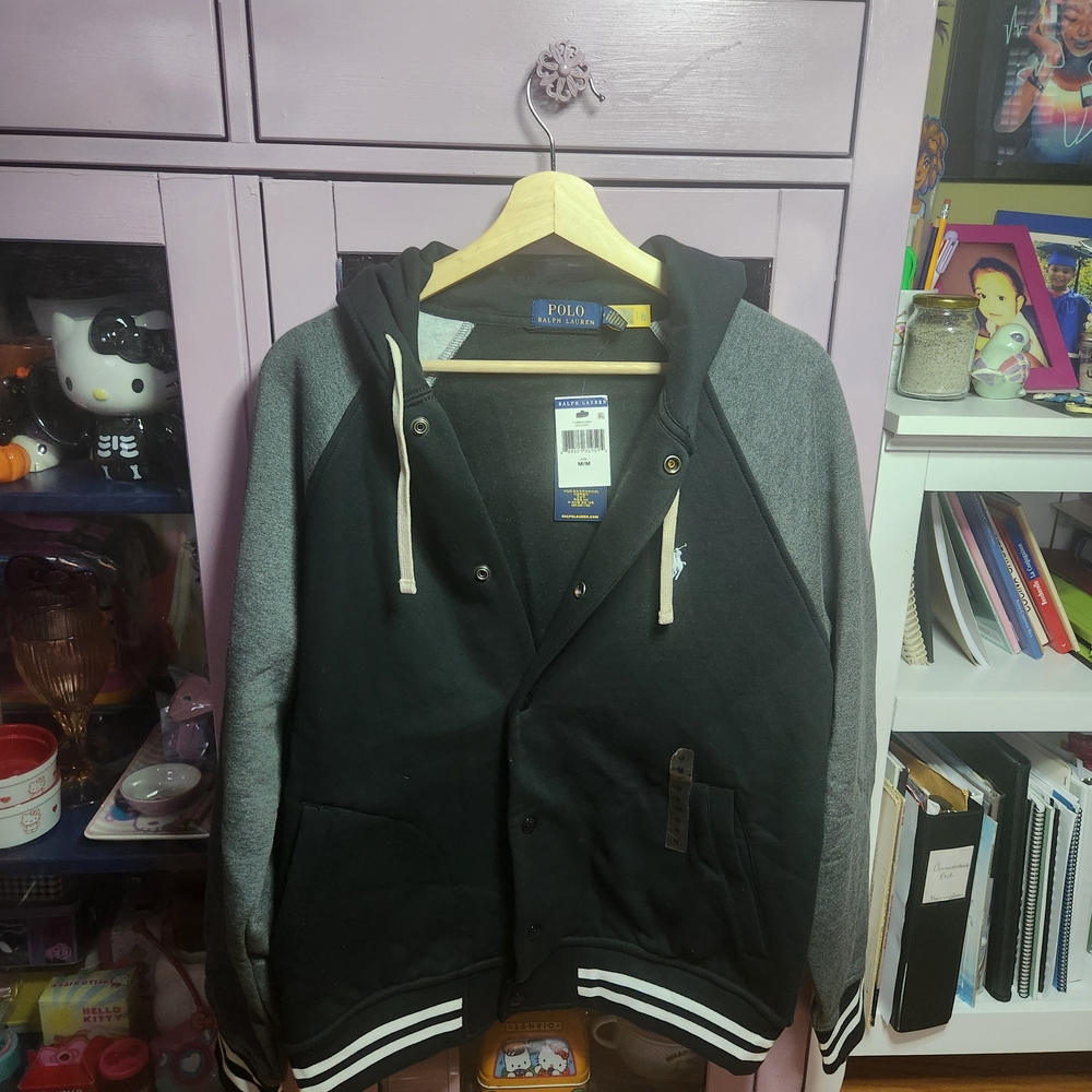 Polo by Ralph Lauren Black and Gray Varsity Jacket